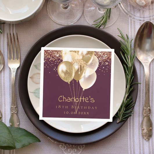 Goldballons der Bordeaux-Rose Serviette