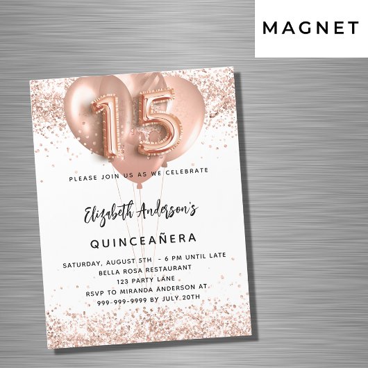 Goldballons der Quinceanera-Rose Magneteinladung