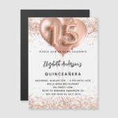 Goldballons der Quinceanera-Rose Magneteinladung (Vorne/Hinten)
