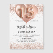 Goldballons der Quinceanera-Rose Magneteinladung (Vorderseite)