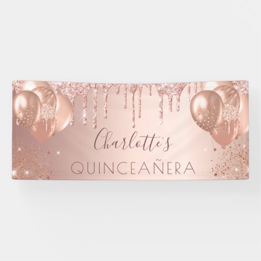 Goldballons der Rose Quinceanera Party Banner (Horizontal)