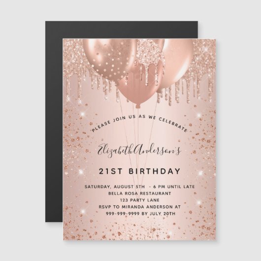 Goldballons der Rose zum Geburtstag Magnet (Vorne/Hinten)