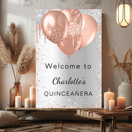 Goldballons der silbernen Rose von Quinceanera wil Poster
