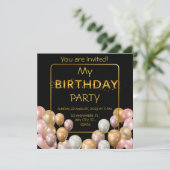 Goldballons. Eleganter Geburtstag Einladung (Stehend Vorderseite)