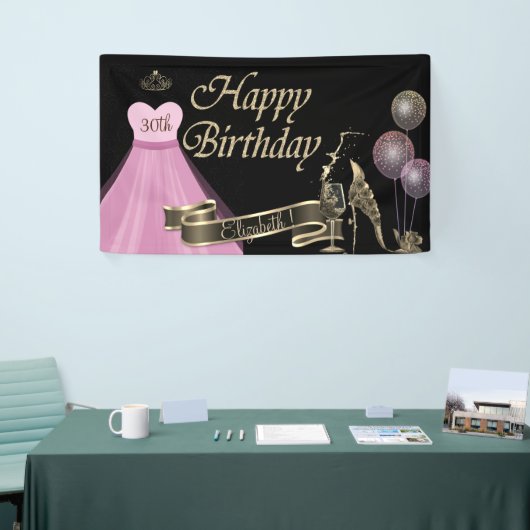 Goldballons, Glas, Absatz, Kleid, schwarz Banner (Messeveranstaltung)