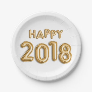 Goldballons glücklich 2018 Silvesterabend-Party Pappteller