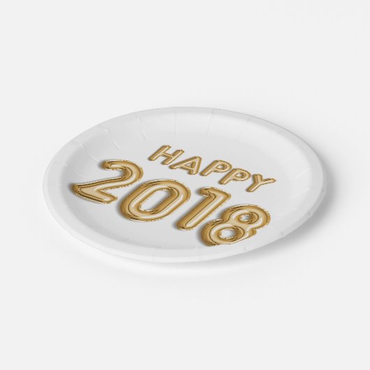 Goldballons glücklich 2018 | Silvesterabend-Party Pappteller (Schrägansicht)