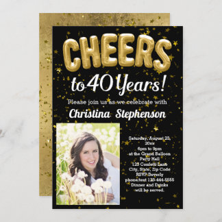 Goldballons jubeln 40 Jahre 40. Geburtstag Foto Einladung