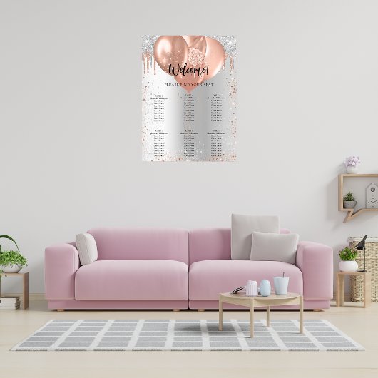 Goldballons mit Silberne Rose Poster