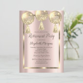 Goldballons, Rahmen, Rose Gold, Ruhestand Einladung (Stehend Vorderseite)