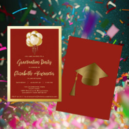 Goldballons Rote Graduierungsparty Einladung