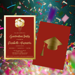 Goldballons Rote Graduierungsparty Einladung