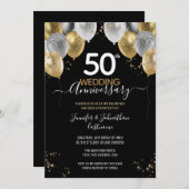 Goldballons zum 50. Jahrestag - Einladungen (Vorne/Hinten)