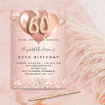 Goldballons zum 60. Rose Einladung<br><div class="desc">Für einen eleganten 60. Geburtstag. Eine Rose goldener Hintergrund. Mit Rose Gold,  rosa Konfetti und Ballons dekoriert. Personalisieren und fügen Sie einen Namen und Party-Details. Der Name ist mit einem handgeschriebenen Stil Skript geschrieben,  Nummer 60 mit ballon Stil Schriftart.</div>