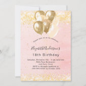 Goldballons zum Geburtstag-Glitzer Einladung (Vorderseite)