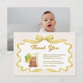 Goldband-Streifen Beary Erster Geburtstag Foto Dankeskarte