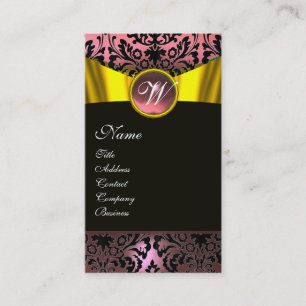 GOLDBÄNDER GELB SCHWARZ ROSA  DAMAST MONOGRAMM VISITENKARTE