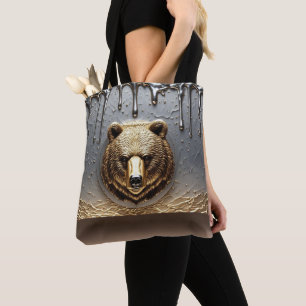 Goldbär-Relief mit metallischem Tröpfcheneffekt 🐻 Tasche