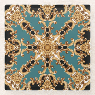 Goldbarock, luxuriöses Ornamentdesign. Glasuntersetzer