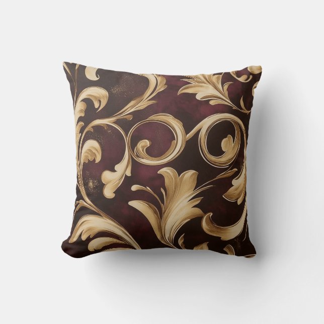 Goldbarock-Rollen auf Burgund Kissen (Vorderseite)