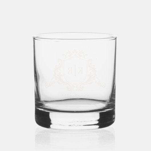 Goldbarock-Wappen-Monogramm-Hochzeit Whiskyglas (Rückseite)