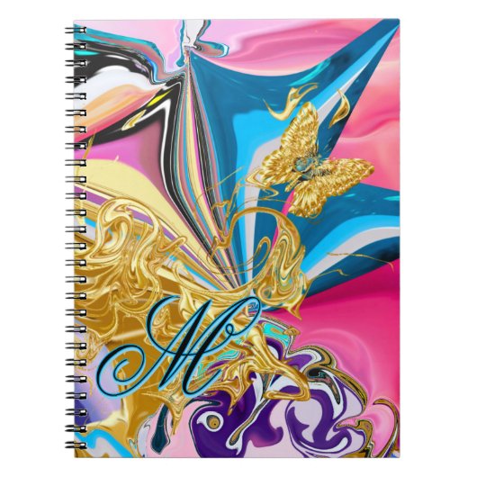 Goldbarren-Blume Monogramm flüssig Abstrakt Notizblock (Vorderseite)