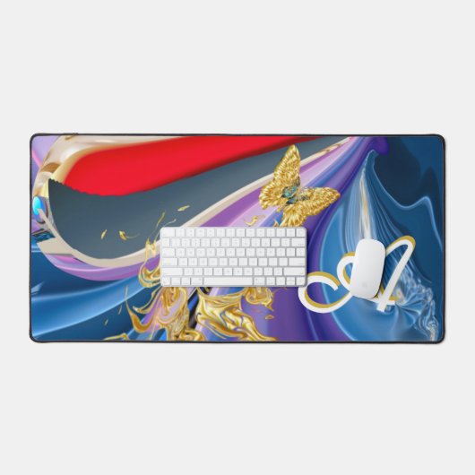 Goldbarren-Blume Monogramm flüssig Abstrakt Schreibtischunterlage (Tastatur & Maus)