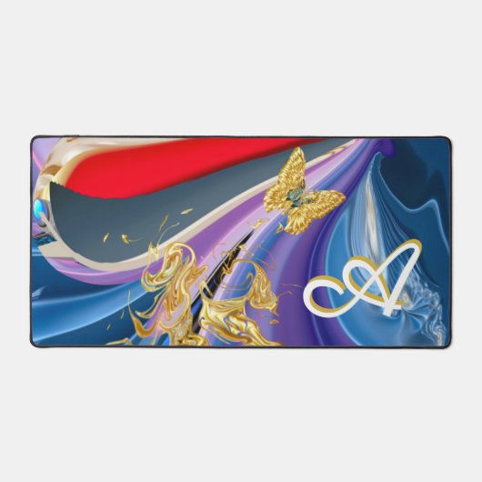 Goldbarren-Blume Monogramm flüssig Abstrakt Schreibtischunterlage (Vorderseite)