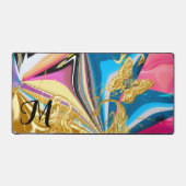 Goldbarren-Blume Monogramm flüssig Abstrakt Schreibtischunterlage (Vorderseite)