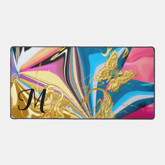 Goldbarren-Blume Monogramm flüssig Abstrakt Schreibtischunterlage (Vorderseite)