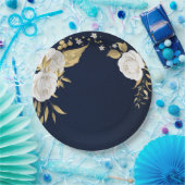 Goldbarren der weißen Blume Blätter marineblau Pappteller (Party)