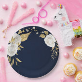 Goldbarren der weißen Blume Blätter marineblau Pappteller (Party)