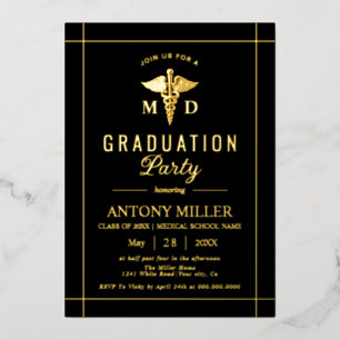 Goldbarren-Klasse 2025: Schwarzer Abschluss Folieneinladung