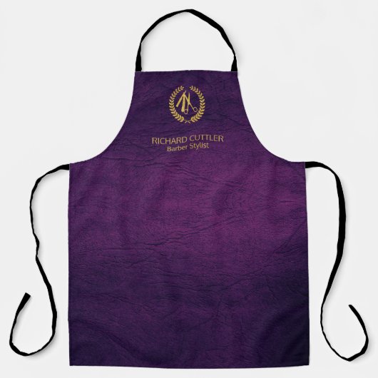 Goldbarren-Logo-Friseur lila Leder Schürze (Vorderseite)