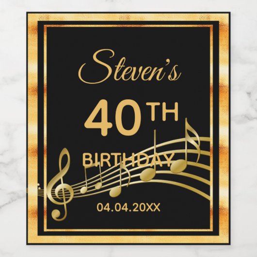 Goldbarren Musiknoten 40. Geburtstag Party Weinetikett (Einzelnes Label)
