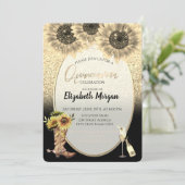 Goldbarren, Sonnenblumen, Glasquinceanera Einladung (Stehend Vorderseite)