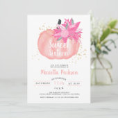 Goldbarsch-rosa Kürbis-Schrift fällt Süß 16 Einladung (Stehend Vorderseite)