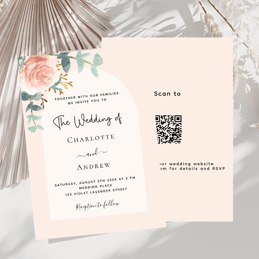 Goldbarsche Rose mit floraler QR-Code UAWG Hochze Einladung