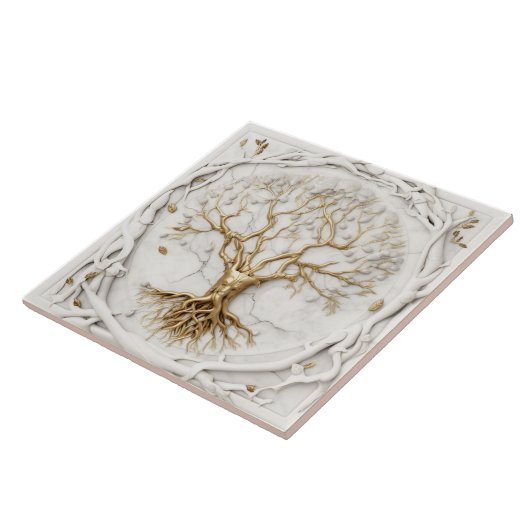 Goldbaum 3D-Abbildung auf weißem Marmor Fliese (Seite)