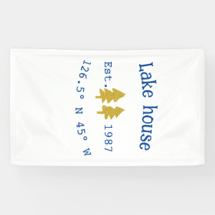 Goldbaum blaues Seehaus hinzufügen Koordinatenjahr Banner
