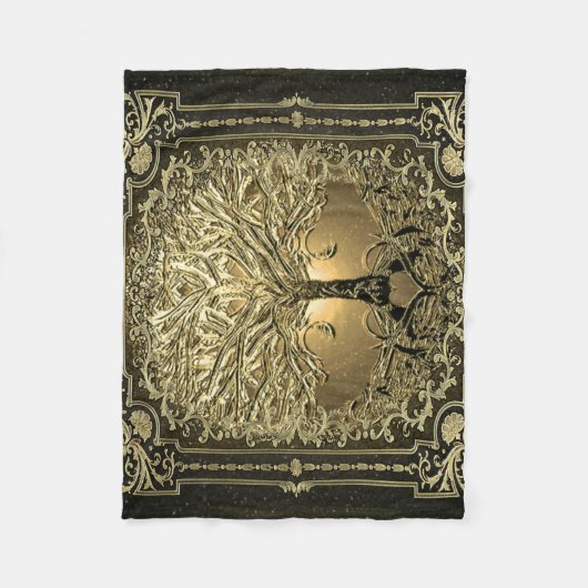 Goldbaum des Lebens Altertum Rustikal Fleecedecke (Vorderseite)