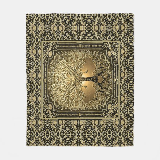 Goldbaum des Lebens Antike Rustikale Fleecedecke (Vorderseite)