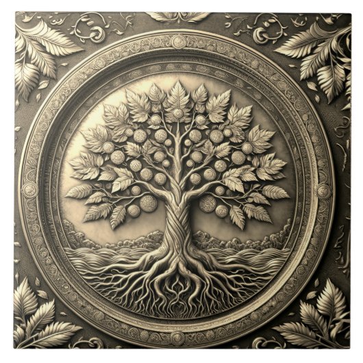 Goldbaum des Lebens Antike Rustikale Fliese (Vorderseite)