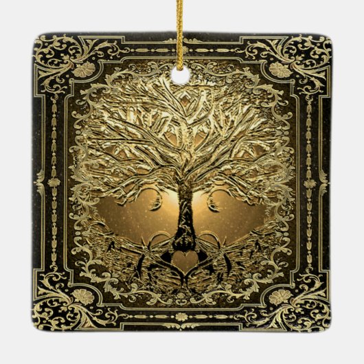 Goldbaum des Lebens Antike Rustikale Keramikornament (Rückseite)