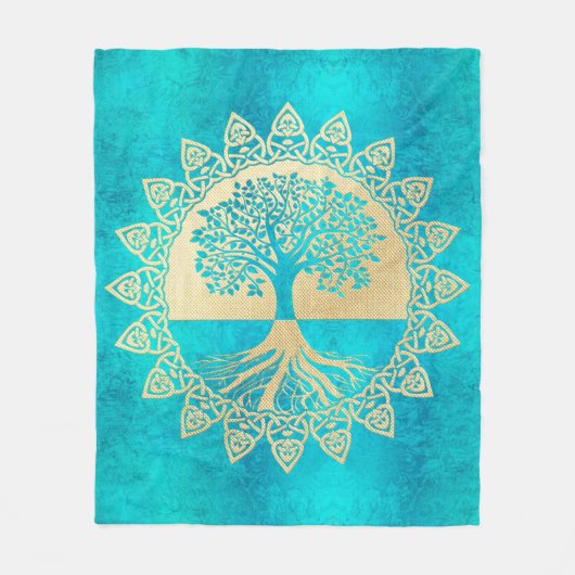 Goldbaum des Lebens auf Türkis Fleecedecke (Vorderseite)