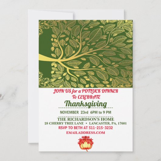 Goldbaum des Lebens Fall Pumpkin Erntedank Abendes Einladung (Vorderseite)