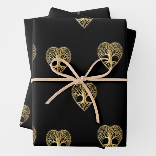 Goldbaum des Lebens Schwarzes Muster Geschenkpapier Set (Beispiel)