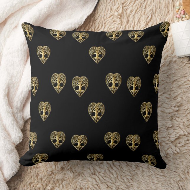 Goldbaum des Lebens Schwarzes Muster Kissen (Decke)