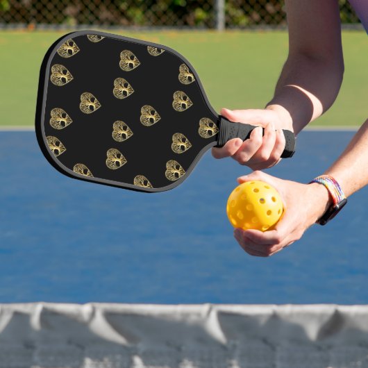 Goldbaum des Lebens Schwarzes Muster Pickleball Schläger (InSitu)