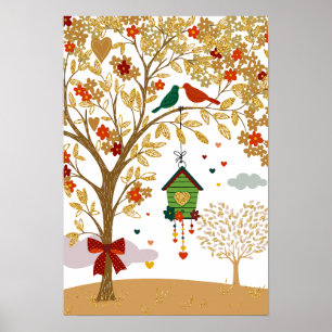 Goldbaum des Love Bird Couple Kissing Poster